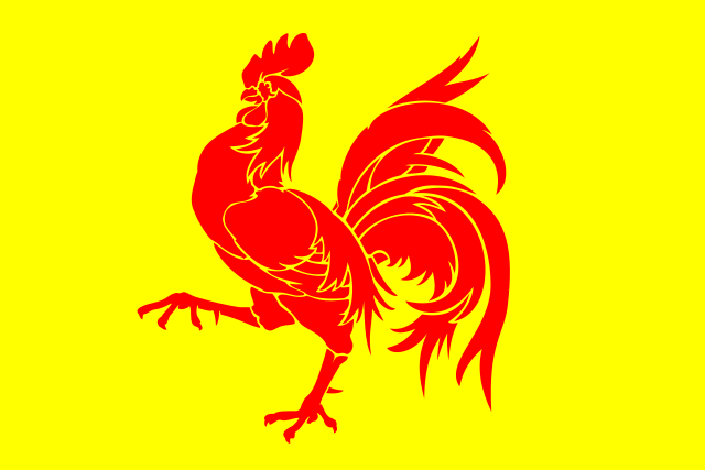 Bandera de Valonia, que también lo es de la Federación Valonia-Bruselas (antigua Comunidad Francesa de Bélgica).